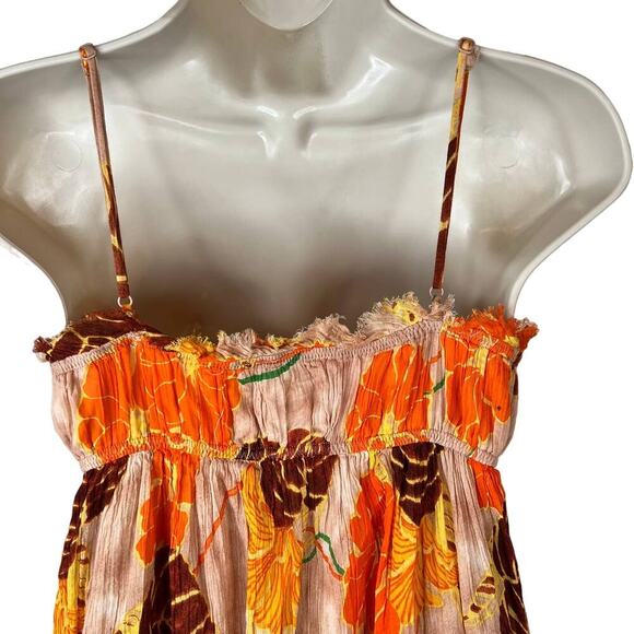 UO Athena Gauze Maxi Dress Floral Print in Orange, Yellow, Brown Women's Medium - Picture 5 of 9